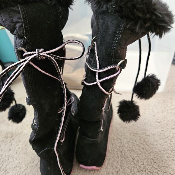 Womens Timberland MukLuk Style Boot Knee High Black Leather Nylon Pink Sole Sz 7 - Picture 8 of 13